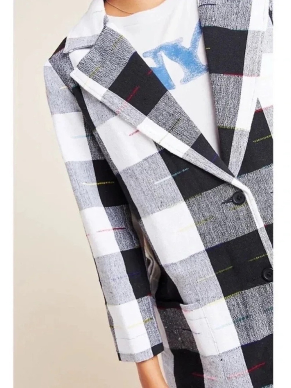 Anthropologie The Odells Cairo Plaid Blazer Jacket Black White Gingham Check L - Picture 16 of 16